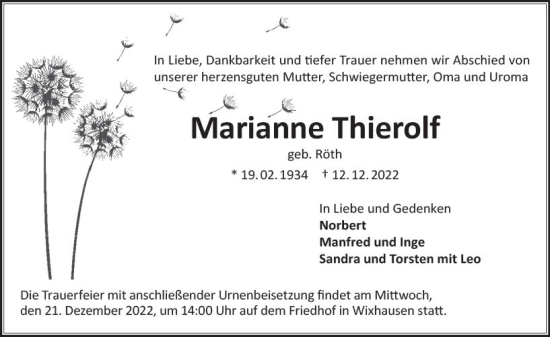 Traueranzeige von Marianne Thierolf von vrm-trauer Darmstädter Echo