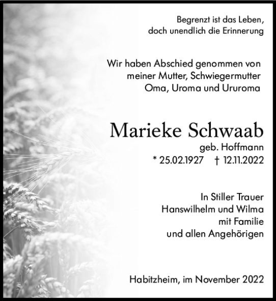 Traueranzeige von Marieke Schwaab von vrm-trauer Darmstädter Echo