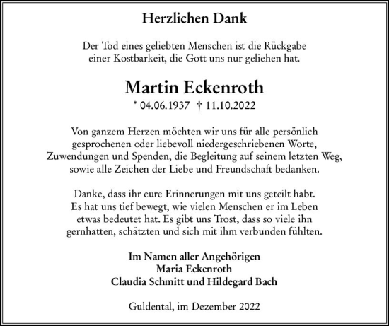 Traueranzeige von Martin Eckenroth von vrm-trauer Allg. Zeitung Bad Kreuznach