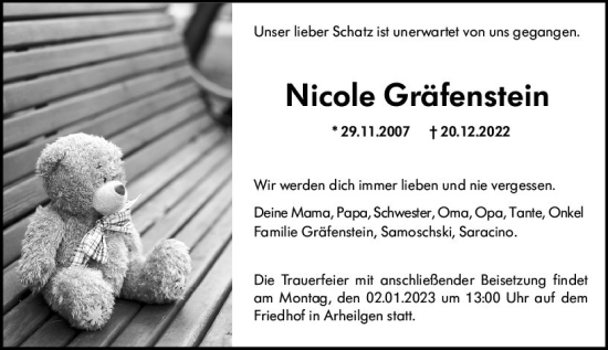 Traueranzeige von Nicole Gräfenstein von vrm-trauer Darmstädter Echo
