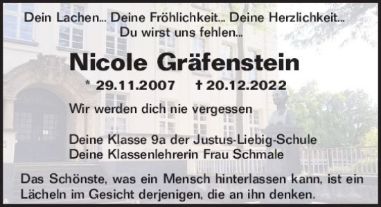 Traueranzeige von Nicole Gräfenstein von vrm-trauer Darmstädter Echo