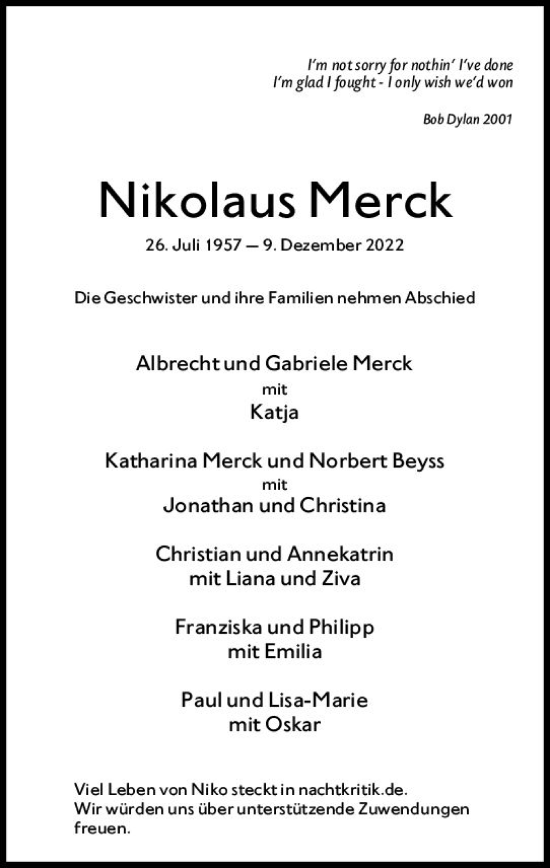 Traueranzeige von Nikolaus Merck von vrm-trauer Darmstädter Echo