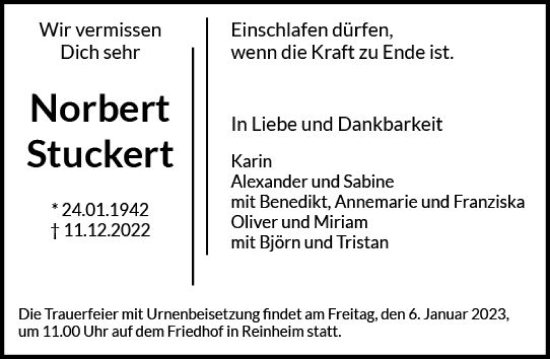 Traueranzeige von Norbert Stuckert von vrm-trauer Darmstädter Echo