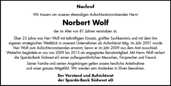 Traueranzeige von Norbert Wolf von vrm-trauer AZ Mainz
