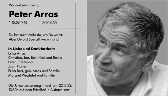 Traueranzeige von Peter Arras von vrm-trauer Darmstädter Echo