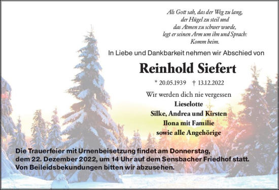 Traueranzeige von Reinhold Siefert von vrm-trauer Odenwälder Echo