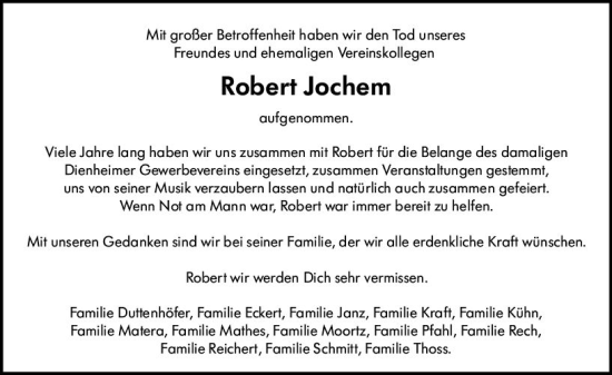 Traueranzeige von Robert Jochem von vrm-trauer AZ Mainz