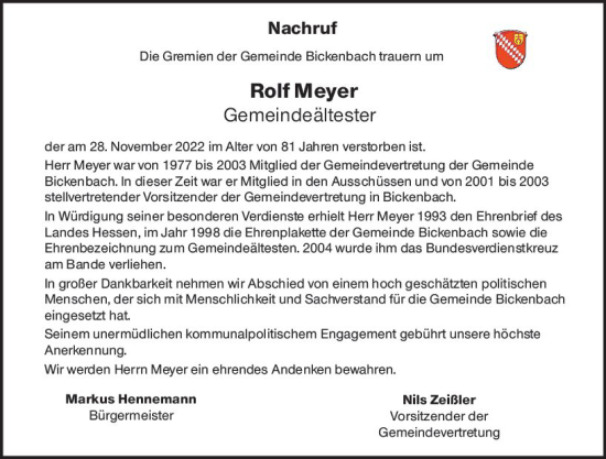 Traueranzeige von Rolf Meyer von vrm-trauer Darmstädter Echo