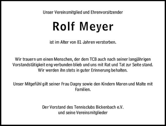 Traueranzeige von Rolf Meyer von vrm-trauer Darmstädter Echo