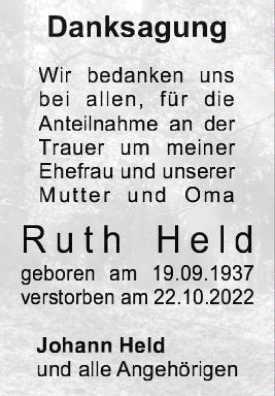 Traueranzeige von Ruth Held von vrm-trauer Bürstädter/Lamperth. Ztg/Starkenburger