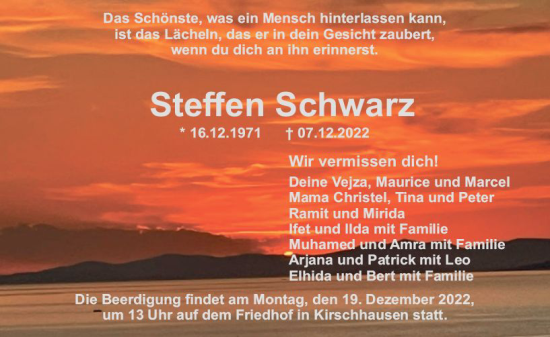 Traueranzeige von Steffen Schwarz von vrm-trauer Bürstädter/Lamperth. Ztg/Starkenburger