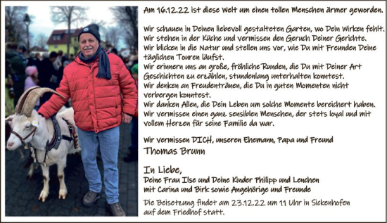 Traueranzeige von Thomas Brunn von vrm-trauer Darmstädter Echo