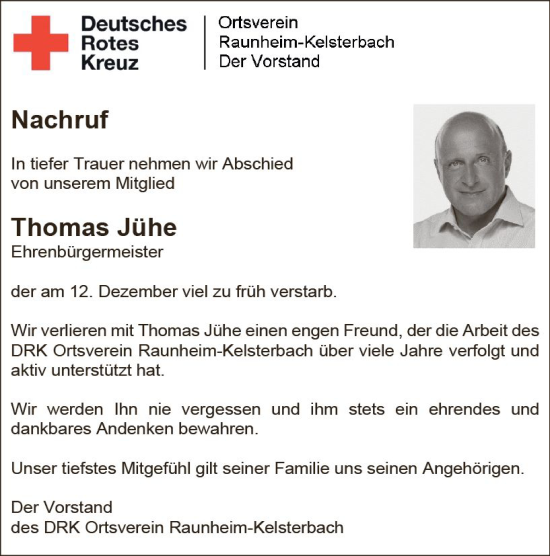 Traueranzeige von Thomas Jühe von vrm-trauer Rüsselsheimer Echo / MainSpitze