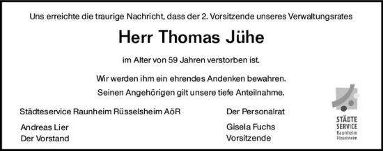 Traueranzeige von Thomas Jühe von vrm-trauer Rüsselsheimer Echo / MainSpitze