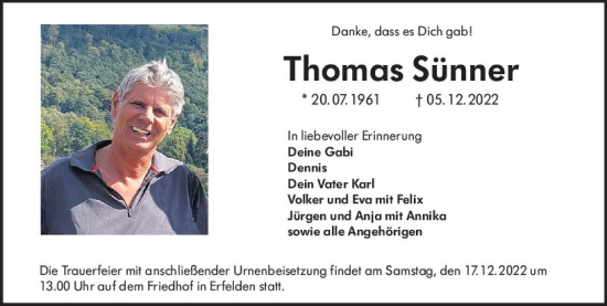 Traueranzeige von Thomas Sünner von vrm-trauer Groß-Gerauer Echo