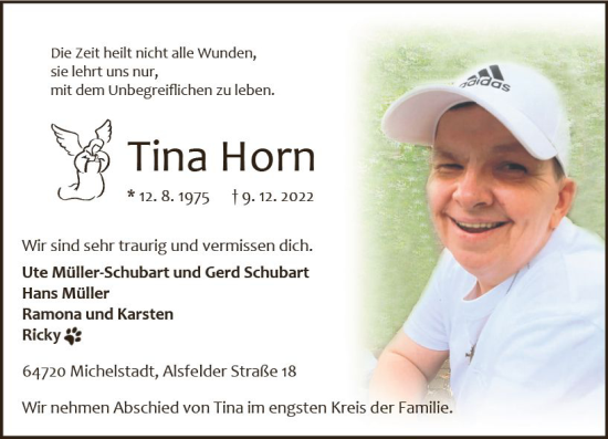 Traueranzeige von Tina Horn von vrm-trauer Odenwälder Echo
