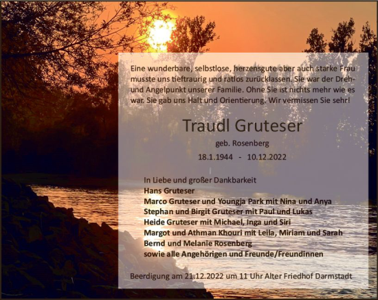 Traueranzeige von Traudl Gruteser von vrm-trauer Darmstädter Echo