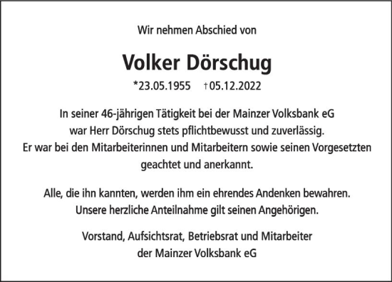 Traueranzeige von Volker Dörschug von vrm-trauer AZ Mainz