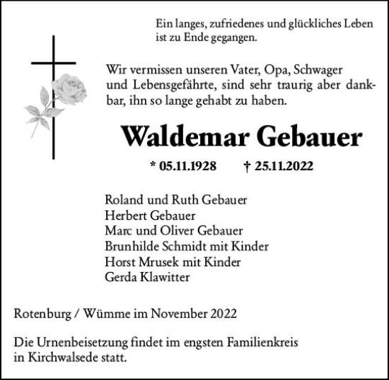 Traueranzeige von Waldemar Gebauer von vrm-trauer Darmstädter Echo