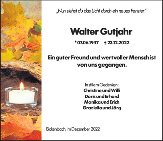 Traueranzeige von Walter Gutjahr von vrm-trauer Darmstädter Echo