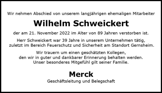 Traueranzeige von Wilhelm Schweickert von vrm-trauer Groß-Gerauer Echo