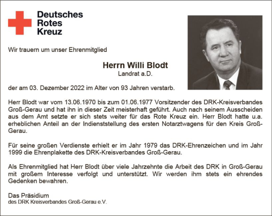 Traueranzeige von Willi Blodt von vrm-trauer Rüsselsheimer Echo / MainSpitze