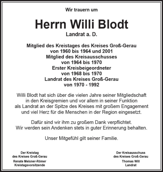 Traueranzeige von Willi Blodt von vrm-trauer Groß-Gerauer Echo