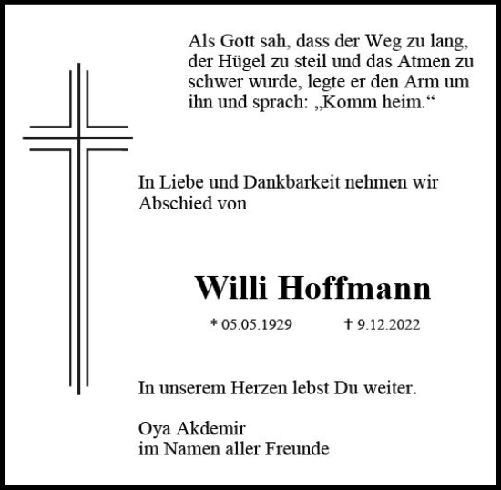 Traueranzeige von Willi Hoffmann von vrm-trauer AZ Mainz