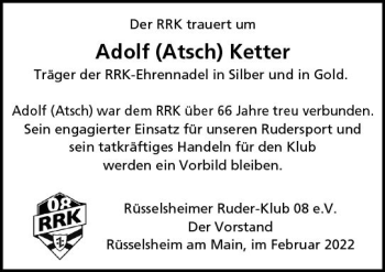 Traueranzeige von Adolf Ketter von vrm-trauer Rüsselsheimer Echo / MainSpitze