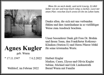 Traueranzeige von Agnes Kugler von vrm-trauer Groß-Gerauer Echo