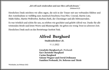 Traueranzeige von Alfred Burghard von vrm-trauer Wiesbadener Kurier