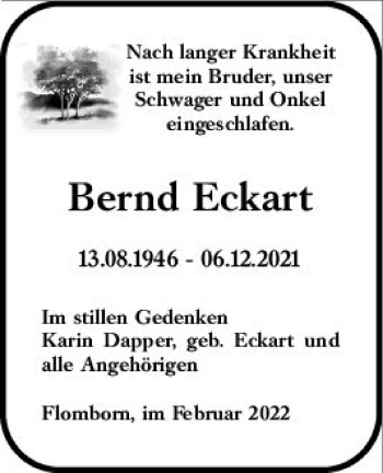 Traueranzeige von Bernd Eckart von vrm-trauer AZ Mainz
