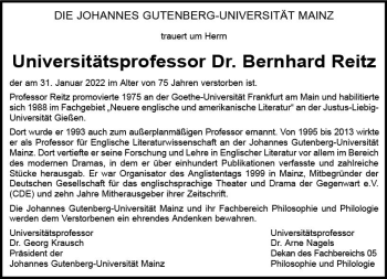 Traueranzeige von Bernhard Reitz von vrm-trauer AZ Mainz