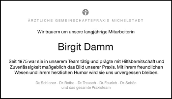 Traueranzeige von Birgit Damm von vrm-trauer Odenwälder Echo