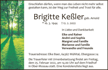 Traueranzeige von Brigitte Keßler von vrm-trauer Odenwälder Echo