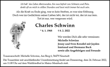 Traueranzeige von Charles Schwinn von vrm-trauer AZ Mainz