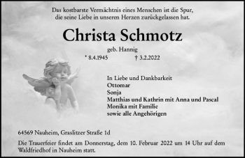 Traueranzeige von Christa Schmotz von vrm-trauer Groß-Gerauer Echo