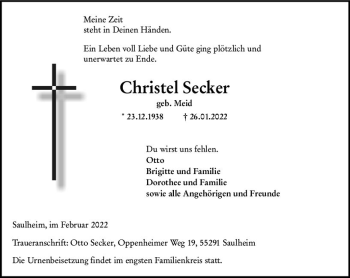 Traueranzeige von Christel Secker von vrm-trauer AZ Mainz