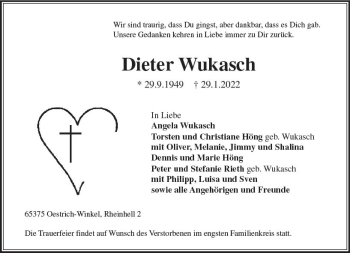 Traueranzeige von Dieter Wukasch von vrm-trauer Rheingau