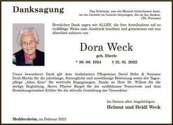 Traueranzeige von Dora Weck von vrm-trauer Allg. Zeitung Bad Kreuznach