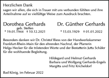 Traueranzeige von Dorothea Gerhards von vrm-trauer Odenwälder Echo