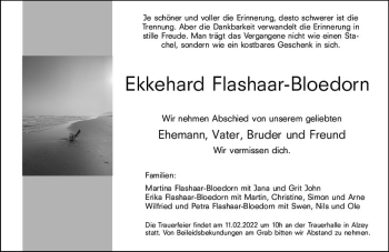 Traueranzeige von Ekkehard Flashaar-Bloedorn von vrm-trauer Allgemeine  Zeitung Ingelheim-Bingen
