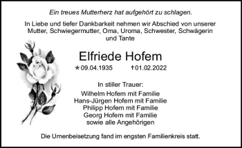 Traueranzeige von Elfriede Hofem von vrm-trauer AZ Mainz