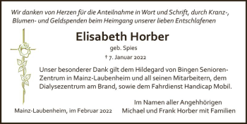 Traueranzeige von Elisabeth Horber von vrm-trauer AZ Mainz