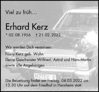 Traueranzeige von Erhard Kerz von vrm-trauer AZ Mainz