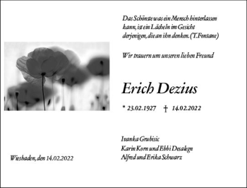 Traueranzeige von Erich Dezius von vrm-trauer Wiesbadener Kurier