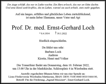 Traueranzeige von Ernst-Gerhard Loch von vrm-trauer Wiesbadener Kurier