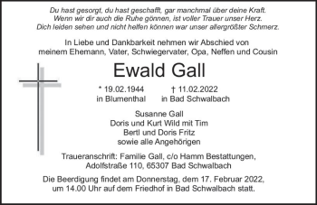 Traueranzeige von Ewald Gall von vrm-trauer Wiesbadener Kurier