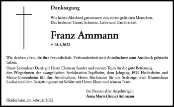 Traueranzeige von Franz Ammann von vrm-trauer AZ Mainz