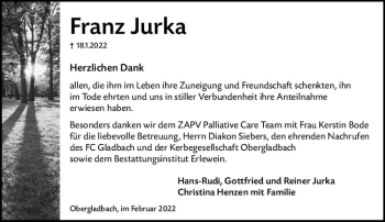 Traueranzeige von Franz Jurka von vrm-trauer WK-UTA
